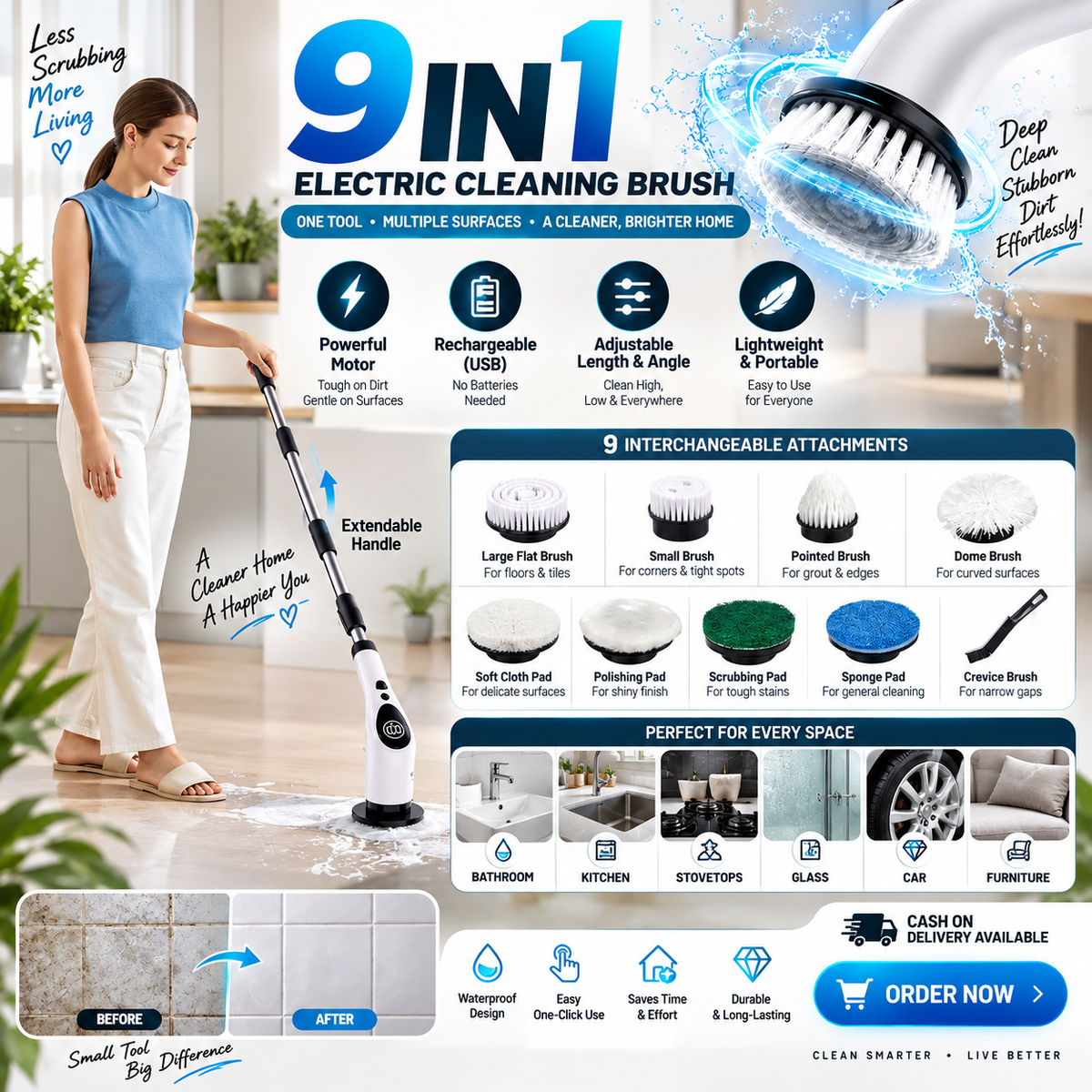 9-in-1 Electric Cleaning Brush - Features Overview